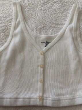 Brandy Melville White Ribbed Button-Front Crop Tank